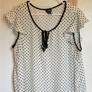 White & black polka dot blouse, size 2.